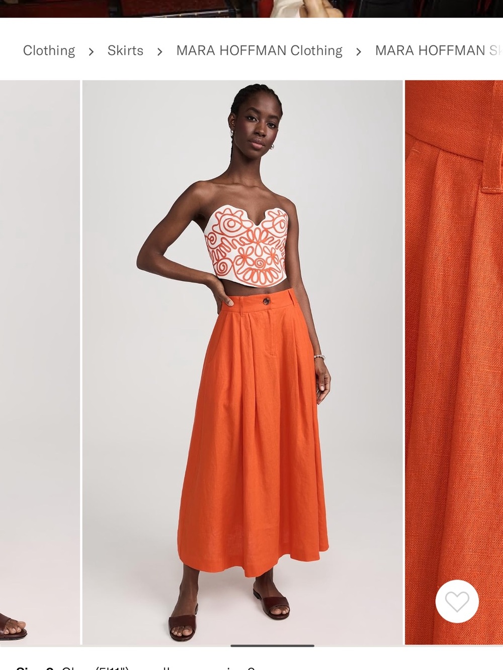 MARA HOFFMAN Tulay Orange Linen Pleated Midi Skirt | Size 0